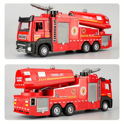 Zinc Alloy Fire Truck Toy with Water Mist Spray, Pull Back Fire Engine with Lights & Sounds