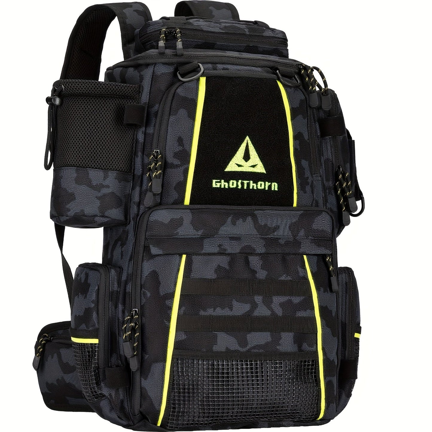 Large Fishing Tackle Bag with 4 Tackle Boxes – 43L Backpack with Rod Holder, Detachable Waist Pack & Gear Storage for Men Women | Black