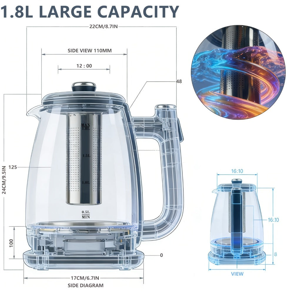 Electric Kettle 1.8L Stainless Steel, Fast Boil with Auto Shut-Off, Boil-Dry Protection, Removable Filter & 360° Swivel Base