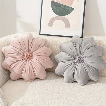 Velvet Flower Shaped Throw Pillow with Pillow Core Elegant Round Cushion Luxury Floral Pillow for Entryways, Bedrooms and Living Spaces