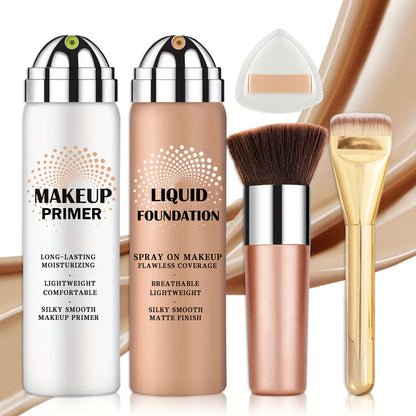 Liquid Foundation & Primer Set for Mature Skin 3-in-1 CC Cream BB Cream Silky Smooth Formula, for Makeup, Travel and Everyday Vanity Use