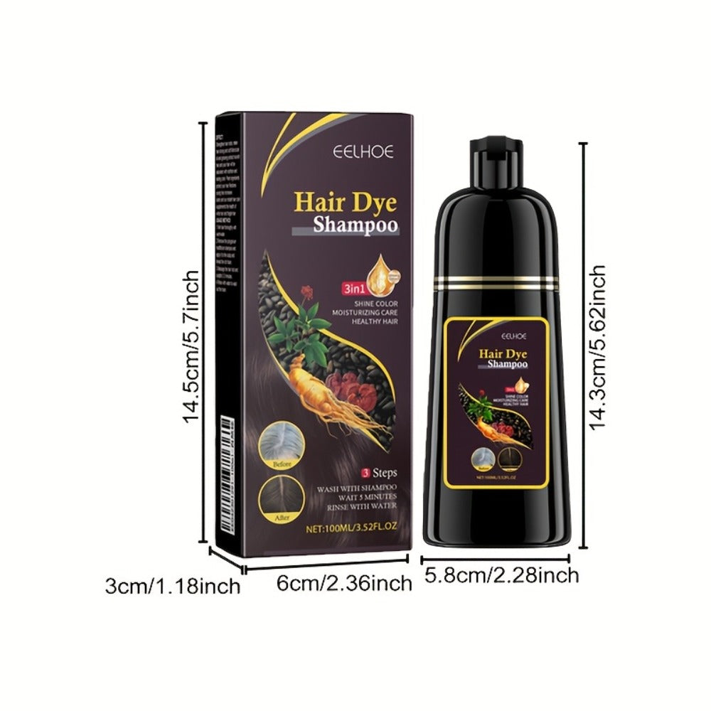 Hair Dye Shampoo 3-in-1 Color Conditioner Cooling Formula 6pcs Set – Black & Brown Gradual Gray Coverage, Unisex Long Hair Color Shampoo
