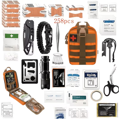 Outdoor Survival Gear Set 11/13/258-Piece – Professional Emergency Kit with Fire Starter & Compass | Multi-Tool Outdoor Equipment