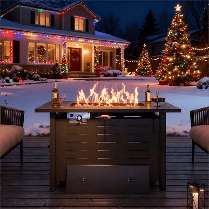 Propane Fire Pit Table Outdoor 50, 000 BTU Gas Fire Table with Lid Lava Rocks & Cover for Patio Backyard Deck Black Brown 40"/44"