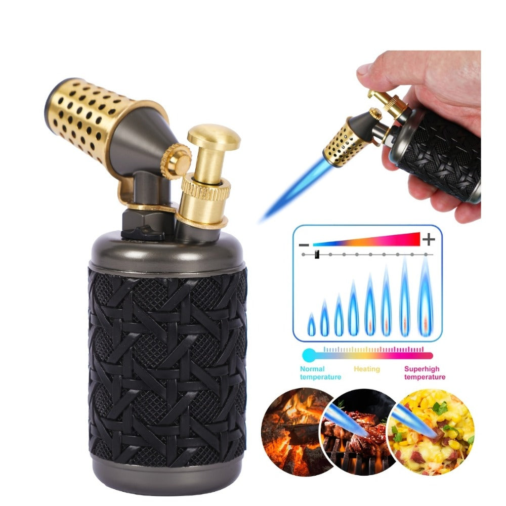 Butane Torch Kitchen Culinary Blow Torch Double Flame Adjustable Refillable Safety Lock 2372F for Grilling, Camping and Outdoor Meals
