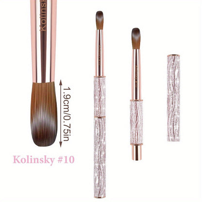 Kolinsky Nail Brush Pink Sparkling Metal Handle – Round Head Acrylic Nail Art Brush for Extensions & Manicure