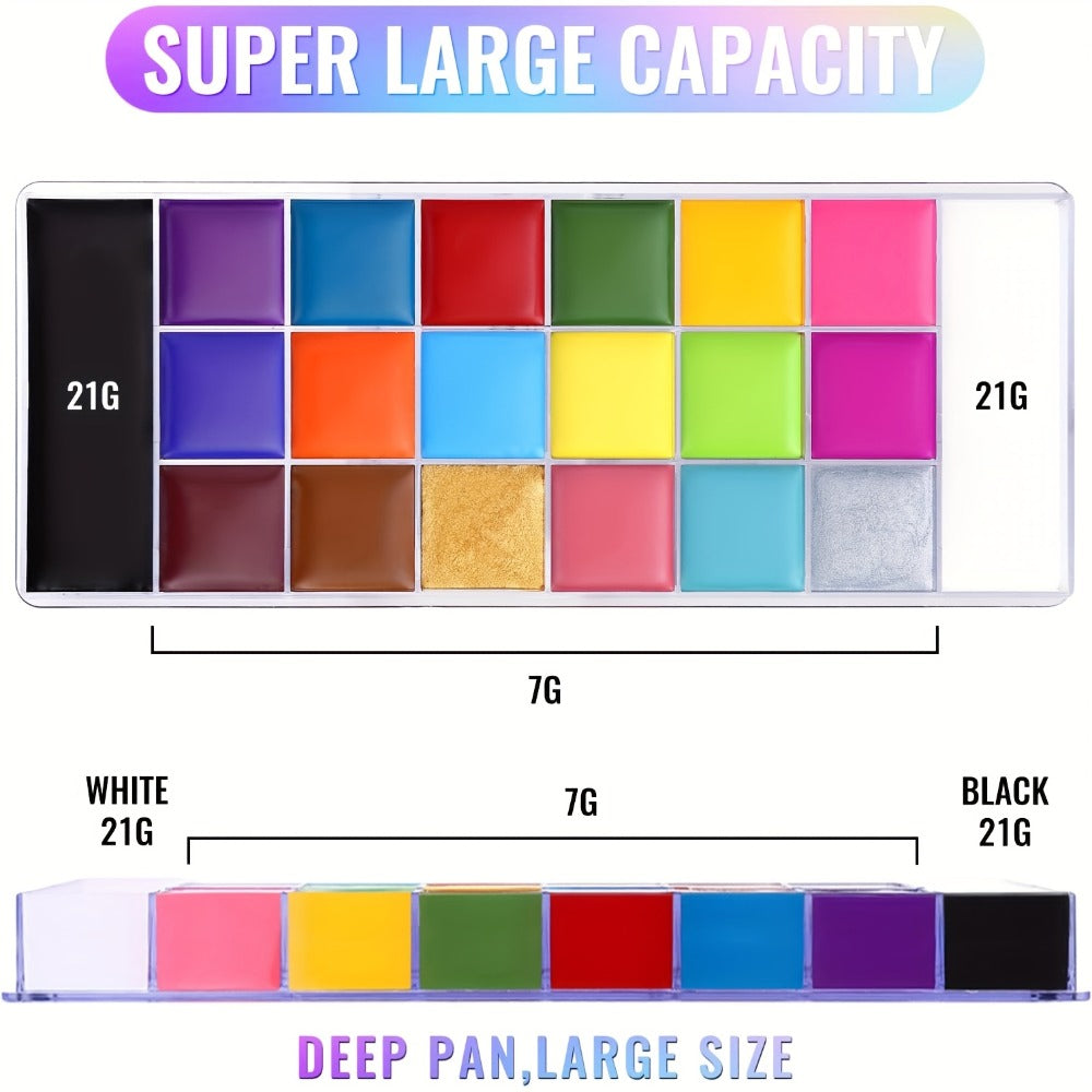 Oil-Based Face Body Paint Palette 20 Colors 168g – Halloween SFX Makeup Kit Black White Flash Tattoo Cosplay