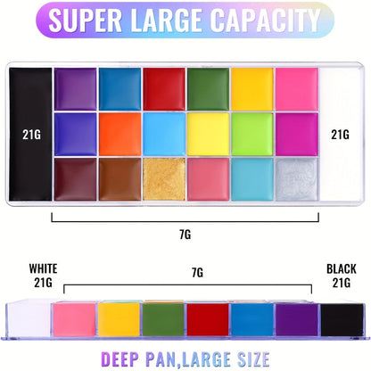 Oil-Based Face Body Paint Palette 20 Colors 168g – Halloween SFX Makeup Kit Black White Flash Tattoo Cosplay