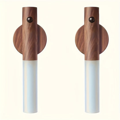 Motion Night Light Rechargeable LED, IPX4 Wood Grain & Walnut Under Cabinet Step Lamp for Staircase