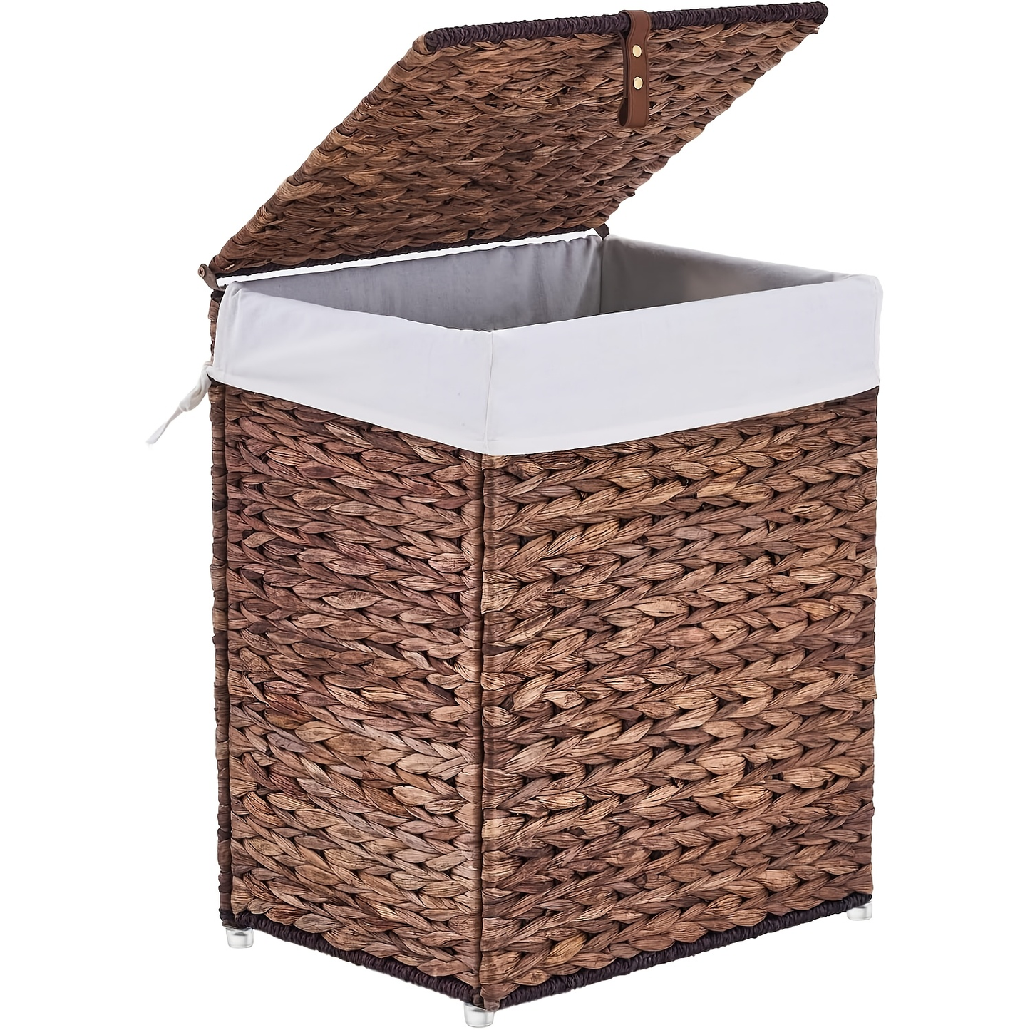 Laundry Basket with Lid & Handles – Handwoven Water Hyacinth Wicker Hamper, Removable Cotton Liner