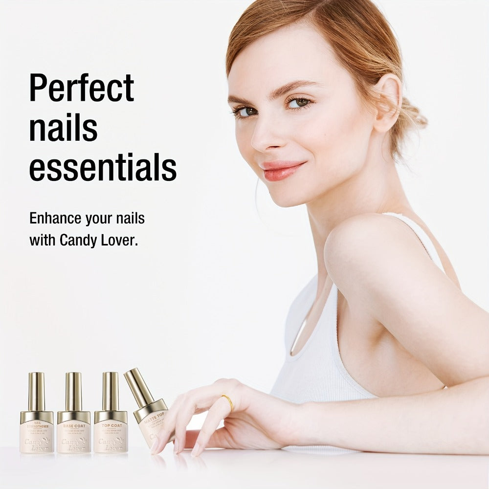 Gel Nail Polish 4-Piece Base and Top Coat Set with Glossy, Matte, Base and Strengthener Gels for UV/LED Soak-Off Use