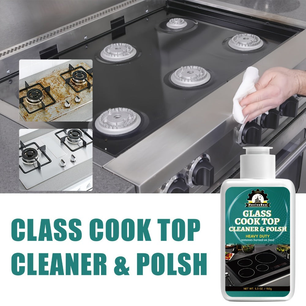Glass Cooktop Cleaner and Polish – Powerful Stain Remover, Removes Oil Film, Water Spots & Burnt-On Residue