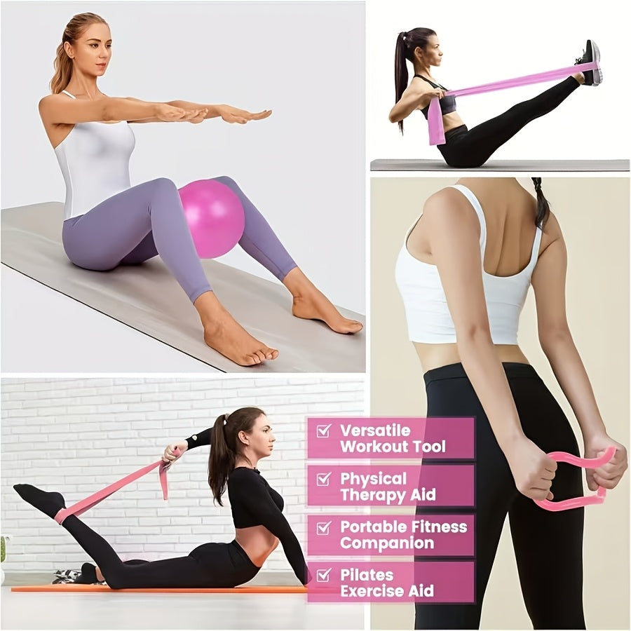 Pink 13-Piece Pilates Ring and Resistance Band Set with Ball, Socks, Straps and Drawstring Bag