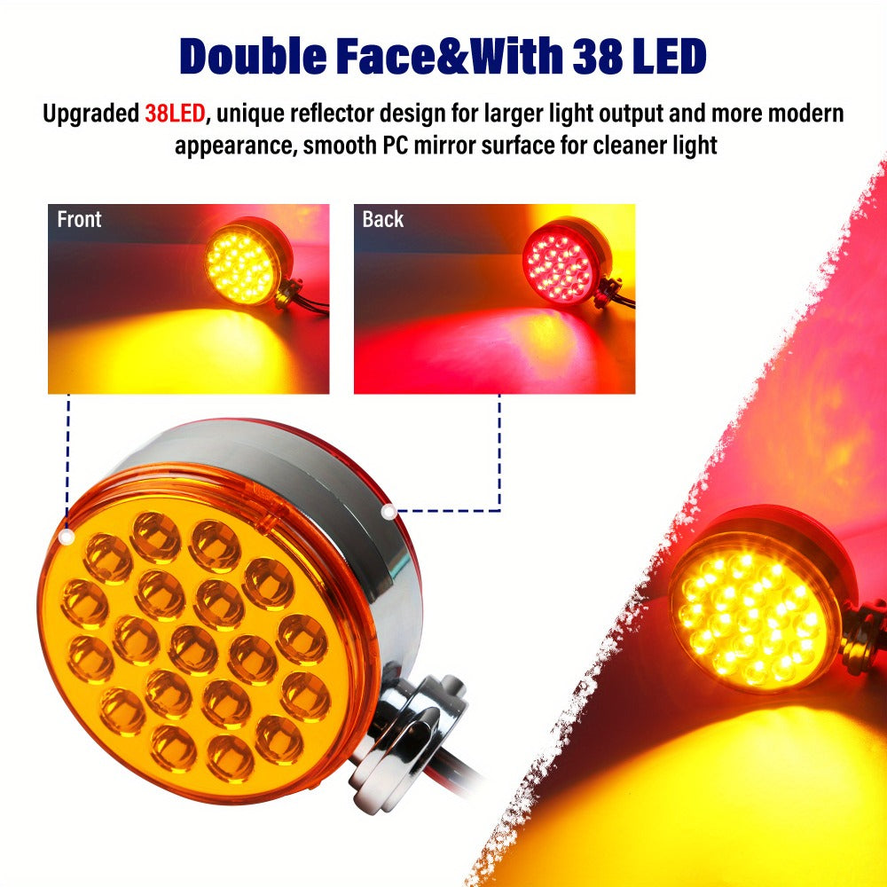 Truck Pedestal Lights Kit 4 Pack – 2pcs 4 Inch Round Double Face LED Turn Signal Lights 38-LED & 2pcs 3 Inch Round Double Face LED Marker