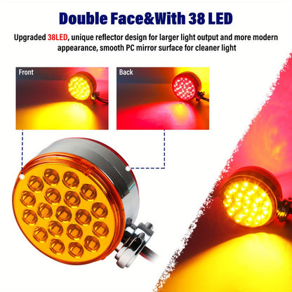 Truck Pedestal Lights Kit 4 Pack – 2pcs 4 Inch Round Double Face LED Turn Signal Lights 38-LED & 2pcs 3 Inch Round Double Face LED Marker