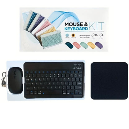 4-in-1 Wireless Keyboard and Mouse Set with Mouse Pad Quiet Rechargeable 2.4G USB Receiver for PC Laptop Tablet Phone Smartphone