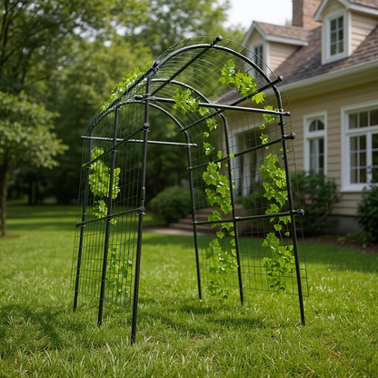 Garden Arch Trellis 7.5ft Tall Metal Climbing Plant Support with Netting for Vegetables Flowers Roses for Garden, Patio and Yard Use
