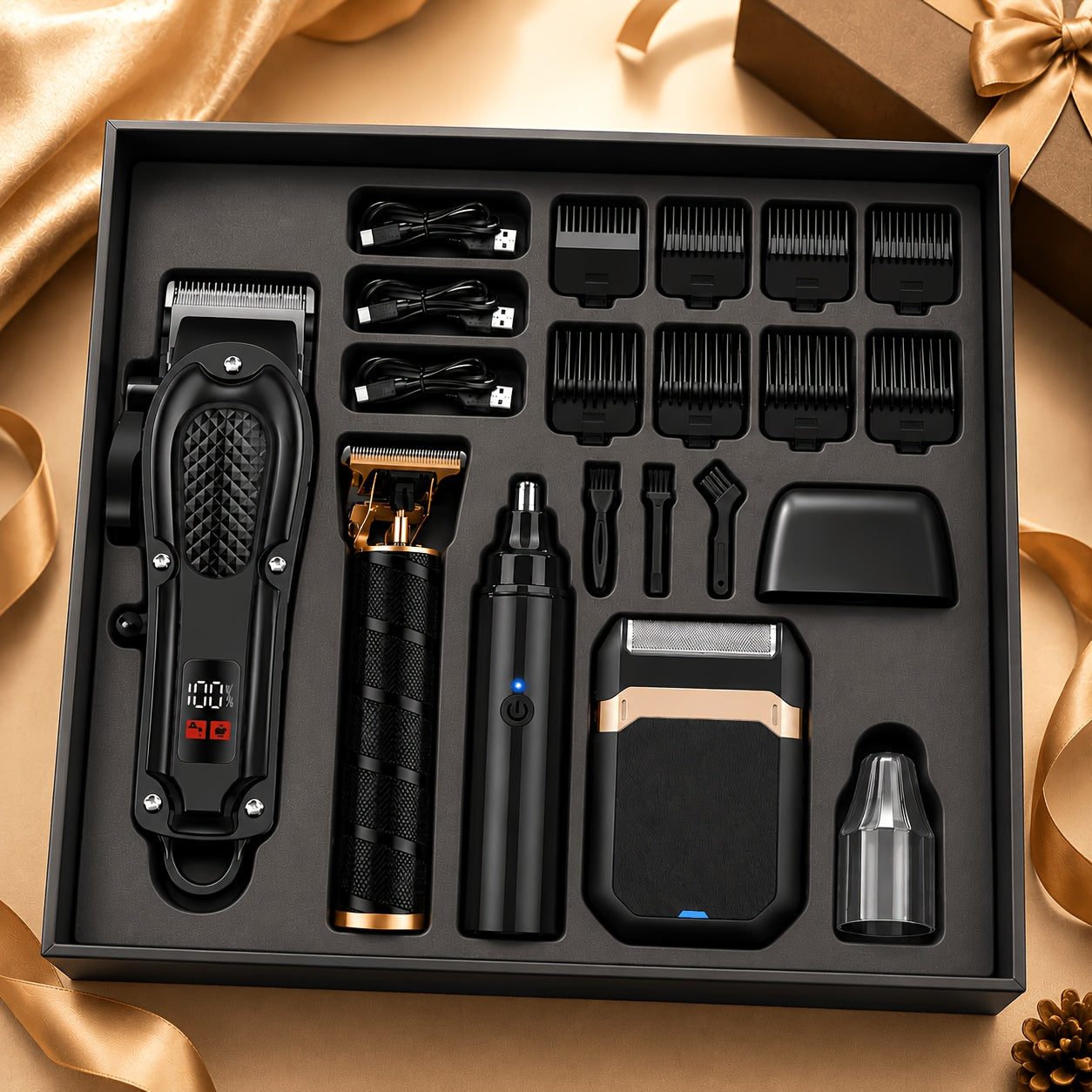 Electric Hair Trimmer & Beard Shaver Set for Men - Professional Rechargeable Hair Clipper with LED Display