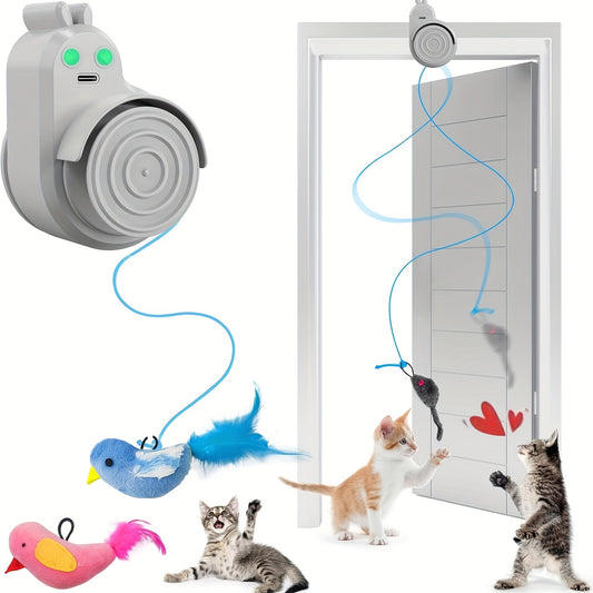Interactive Cat Toy Electric Flying Bird Feather – Automatic Stick-On Hanging Toy for Indoor Cats & Kittens