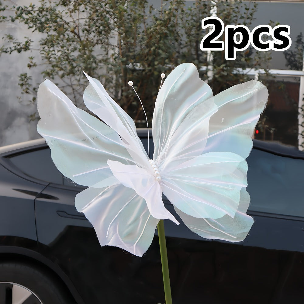 3D Artificial Butterfly Decorations 2pcs – Realistic Featherless Fake Butterflies for Wedding, Home, Garden & Party Decor | No Electricity