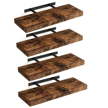 Floating Wall Shelves Set of 4, Retro Style Wall Mounted Shelves with Invisible Brackets for Bathroom Living Room Bedroom Kitchen