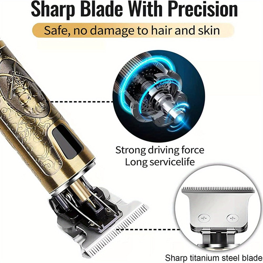 Cordless Hair Clipper for Men with LCD Screen – Electric Beard Trimmer & T-Blade Hair Cutting Kit, USB Rechargeable Grooming Clipper
