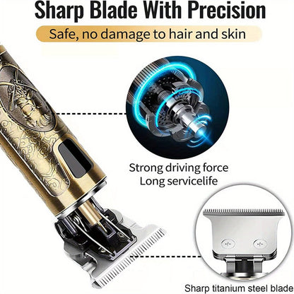 Cordless Hair Clipper for Men with LCD Screen – Electric Beard Trimmer & T-Blade Hair Cutting Kit, USB Rechargeable Grooming Clipper