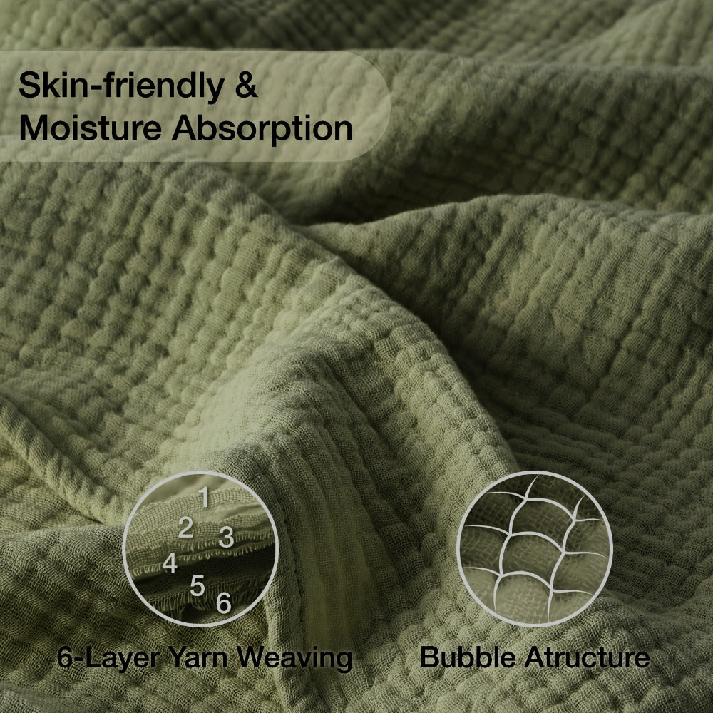 Muslin Blanket 100% Cotton 6-Layer, Breathable Gauze Throw for Couch & Bed, All Season, 13 Colors