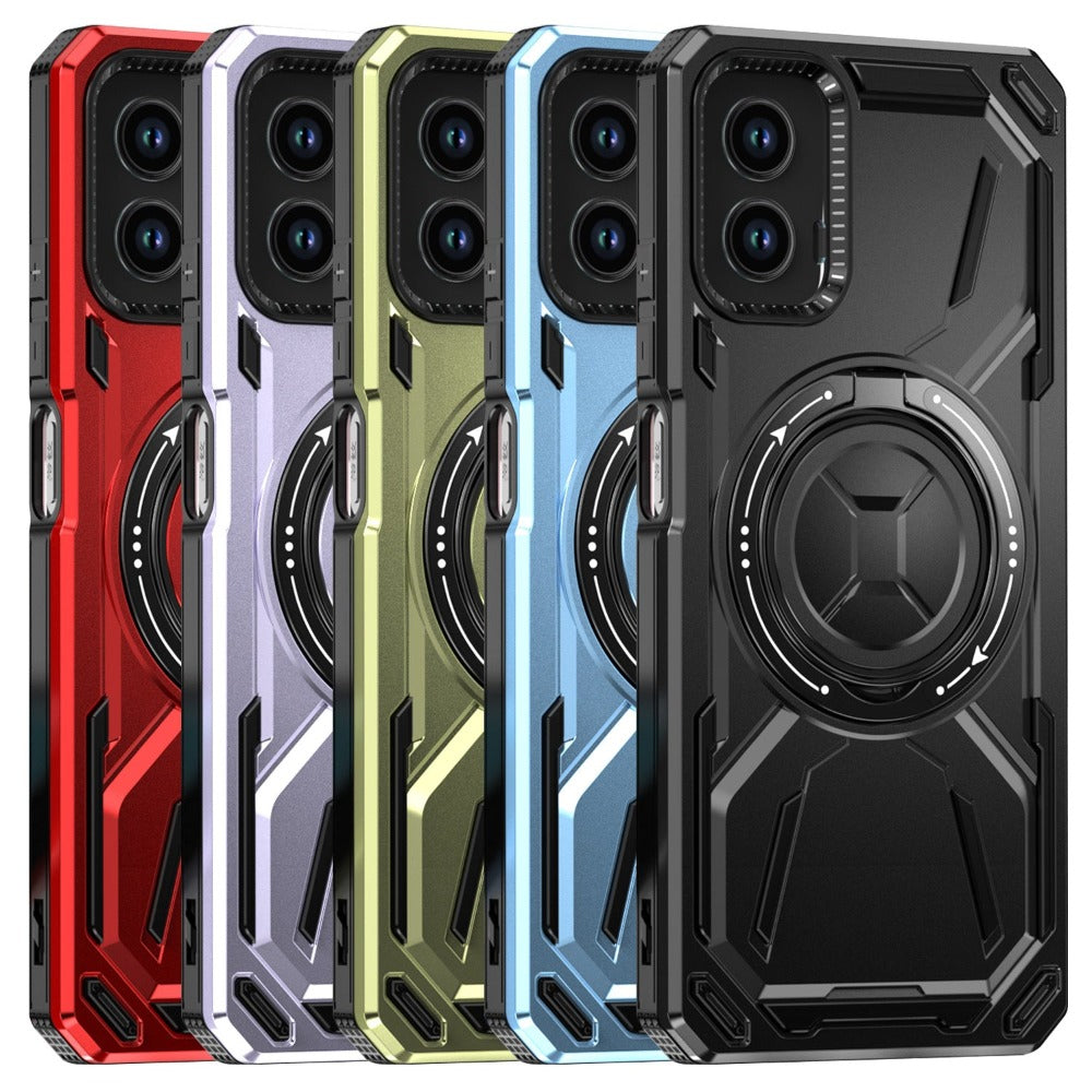 Phone Case Ring Stand Cover with Tempered Glass Protector for Motorola Moto G 5G 2024 in Four Colors