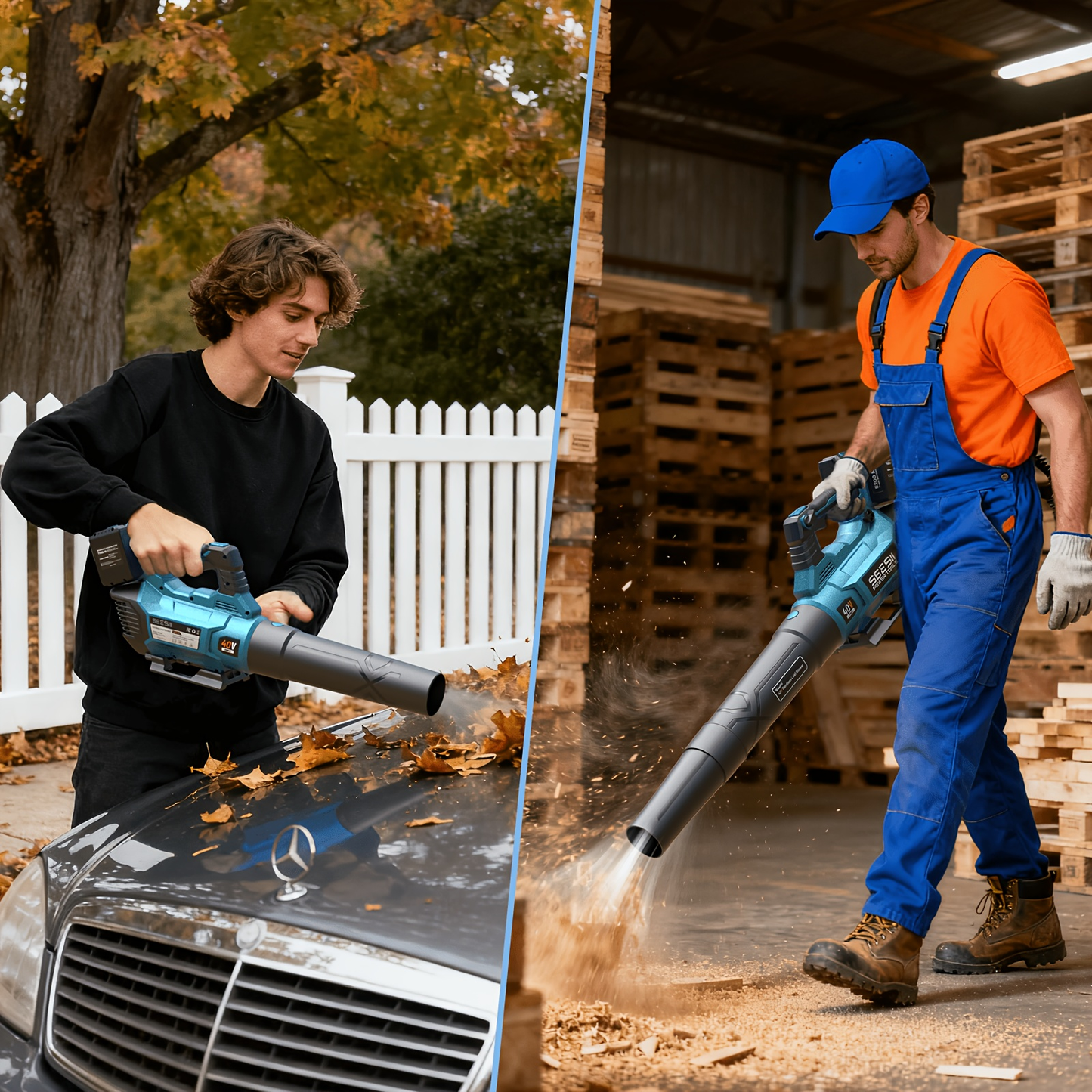 Cordless Leaf Blower 780CFM 40V Brushless, Seesii with 2x4000mAh Batteries & 2 Chargers, Turbo Button