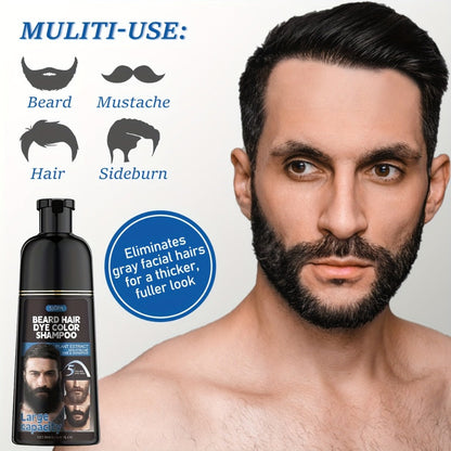 Men's Black Beard Dye 3-in-1 Hair & Beard Color Kit - Fast Blackening in 10-15 Minutes, Nourishing Skin-Safe Formula