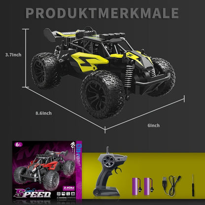 RC Off-Road Truck for Kids Ages 6+, High Speed Remote Control Car Alloy Steel Body Full-Function 4WD Monster Truck Toy for Boys