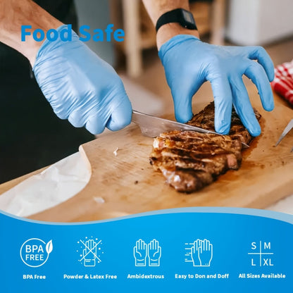 Blue Nitrile Disposable Gloves 5.5 Mil, Bulk Pack 101/201/501/1000 Count, Latex-Free Powder-Free Chemical Resistant Elastic Fit