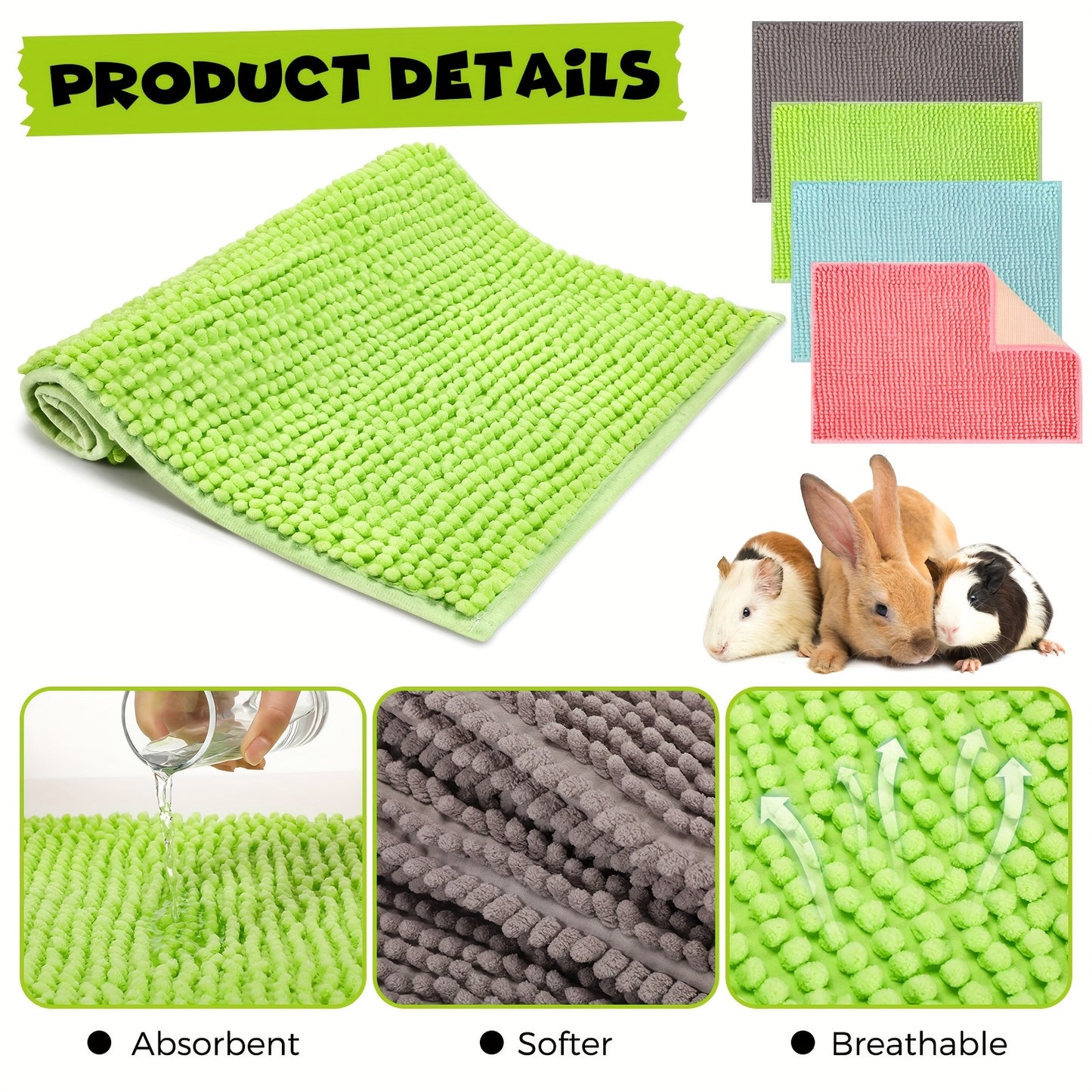 Guinea Pig Cage Liner 8 Pack Reusable Washable Bedding Mat 16x12 Inch, Absorbent Small Animal Cage Pad for Guinea Pig Rabbit Hamster