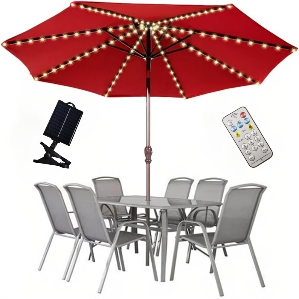 Solar Patio Umbrella Light 104 LED, 8 Modes Remote Control Outdoor Market Umbrella Lamp, Solar Powered White Light for Backyard