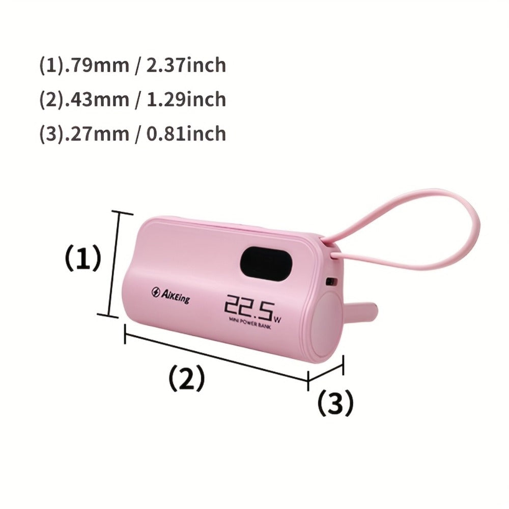 5000mAh Capsule-Style Power Bank with 22.5W Marking, Hidden Stand, Digital Display and USB Cable