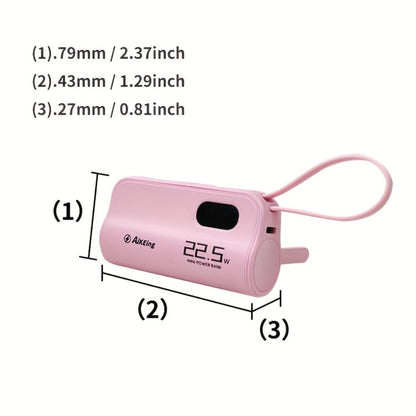 5000mAh Capsule-Style Power Bank with 22.5W Marking, Hidden Stand, Digital Display and USB Cable