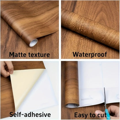 Wood Grain Floor Sticker Roll Peel & Stick Self-Adhesive Thickened Vinyl, Vintage DIY Flooring for Walls