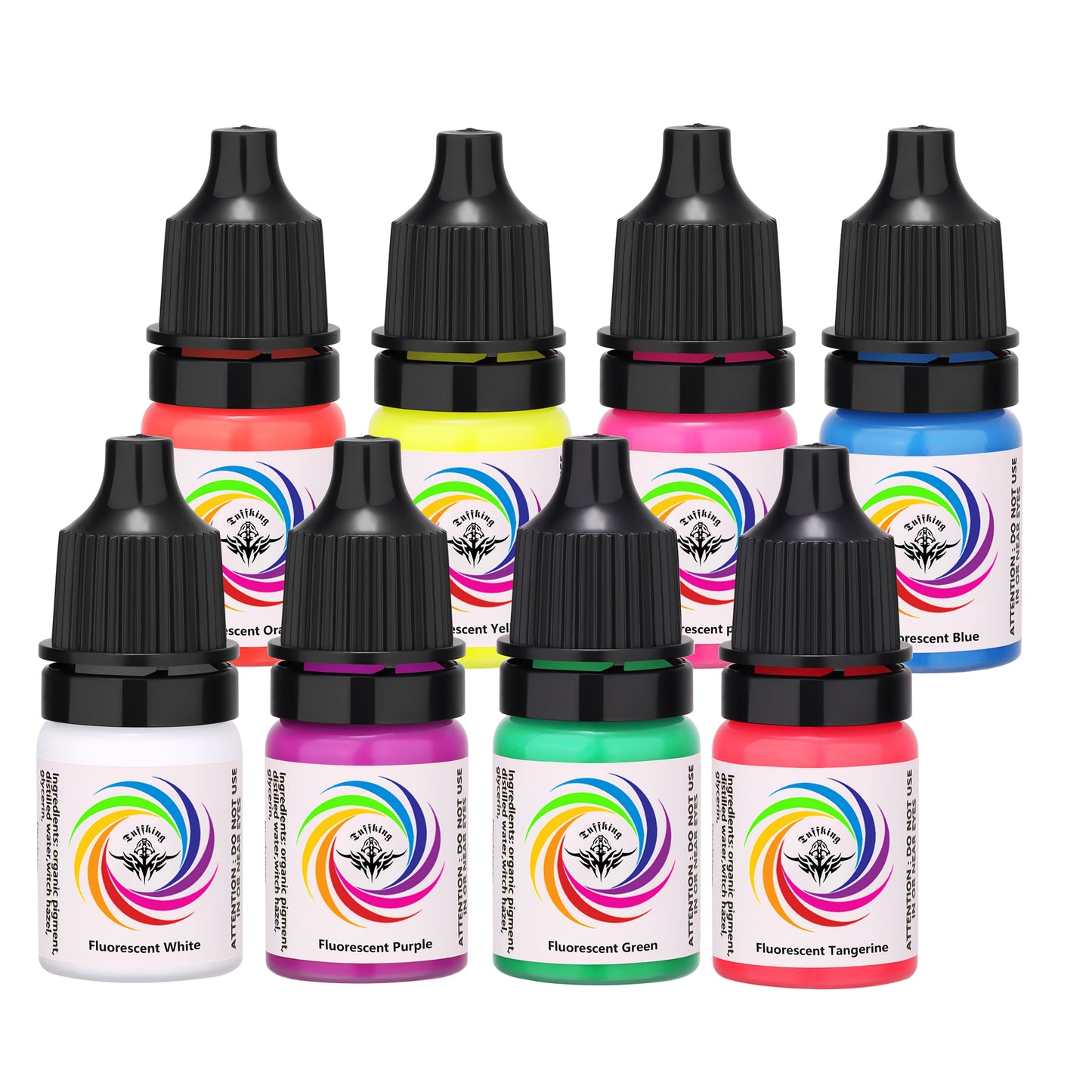 Tattoo Ink 8-Color UV Fluorescent Bottle Set with Violet and Neon Shades Across the with Item-Specific Color, Capacity and Bottle