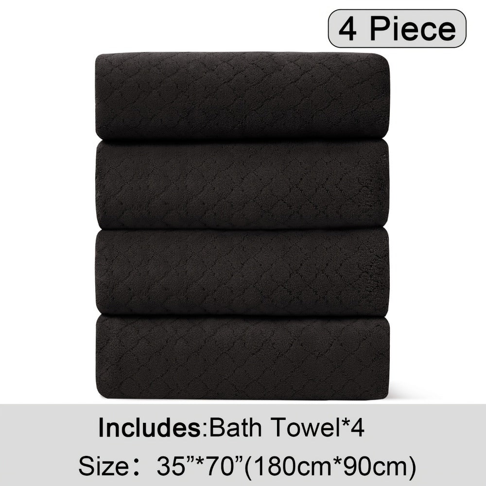 Bath Towels Set 4 Piece Diamond-Pattern Microfiber Towels in 10 Solid Color Options for Home and Guest Use
