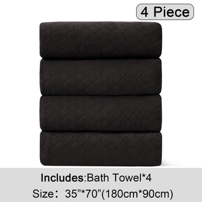 Bath Towels Set 4 Piece Diamond-Pattern Microfiber Towels in 10 Solid Color Options for Home and Guest Use