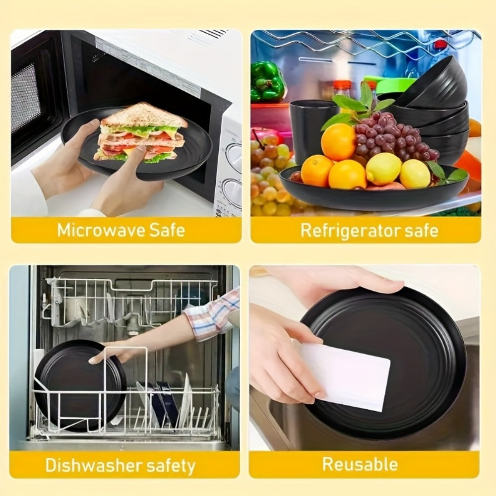 Wheat Straw Dinnerware Set Unbreakable 16 or 32-Piece Service for 4 or 8, Lightweight Dishwasher Microwave Safe Dish Set with Plates Bowls