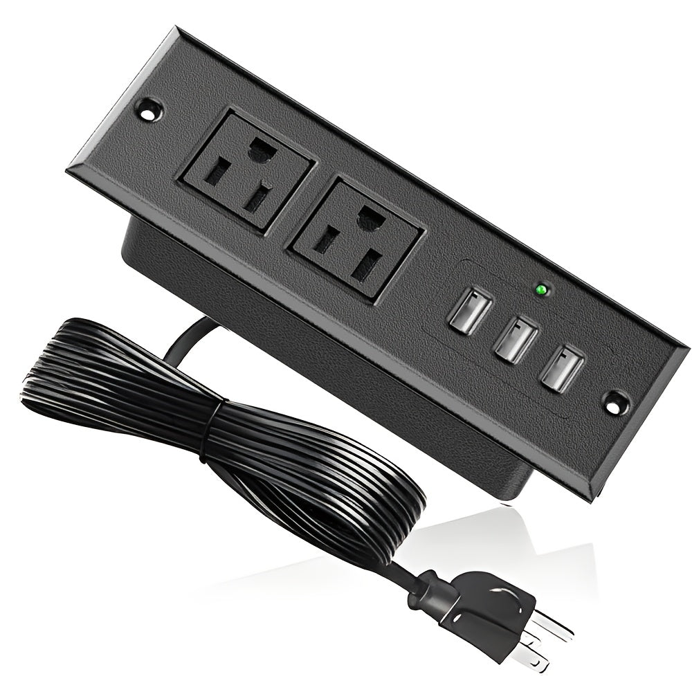 Recessed Power Strip Flush Mount Desk Outlet - 2 AC Outlets & 3 USB-A Ports for an Everyday Personal Care Routine