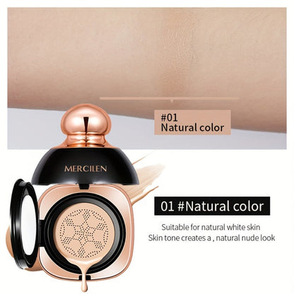 Air Cushion CC Cream Concealer Foundation MERCILEN Buildable Coverage Natural Dewy Finish, for Makeup, Travel and Everyday Vanity Use