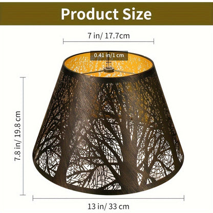 Metal Lampshade Etched Forest & Leaf Design | Black Exterior Gold Interior | Barrel Lamp Shade for Table Lamp & Floor Lamp |