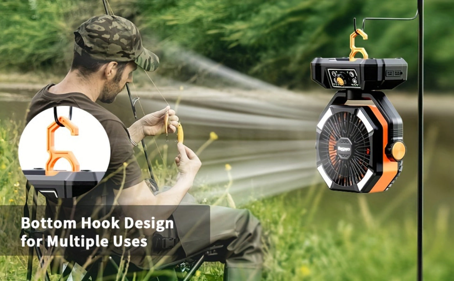 Camping Fan Battery Powered 20000mAh, Dual Motor 8-Speed Portable Tent Fan with Remote Control, 4 LED Lanterns and Hanging Hook