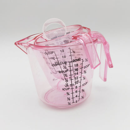 Pink Four-Piece Measuring Set with 150ml, 300ml and 600ml Cups, 20ml Spoon and Multi-Unit Markings