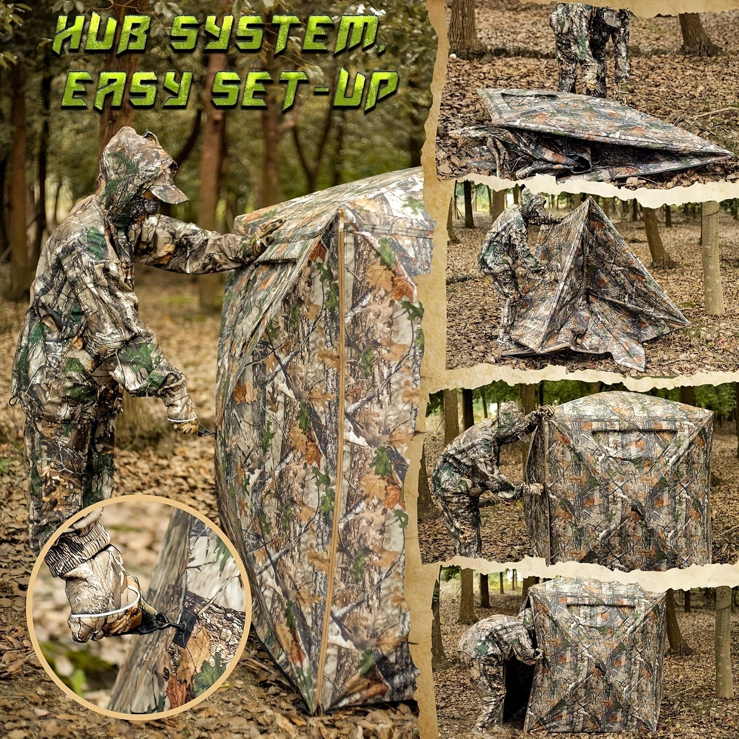 Pop-Up Hunting Blind 270 Degree See-Through for 2-3 Person, Camouflage Ground Blind with Carrying Case for Deer Turkey Hunting