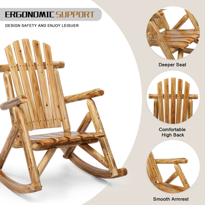 Patio Cedar Rocking Chair 26" Fan-Shaped Backrest Outdoor Rocker for Garden Poolside Patio