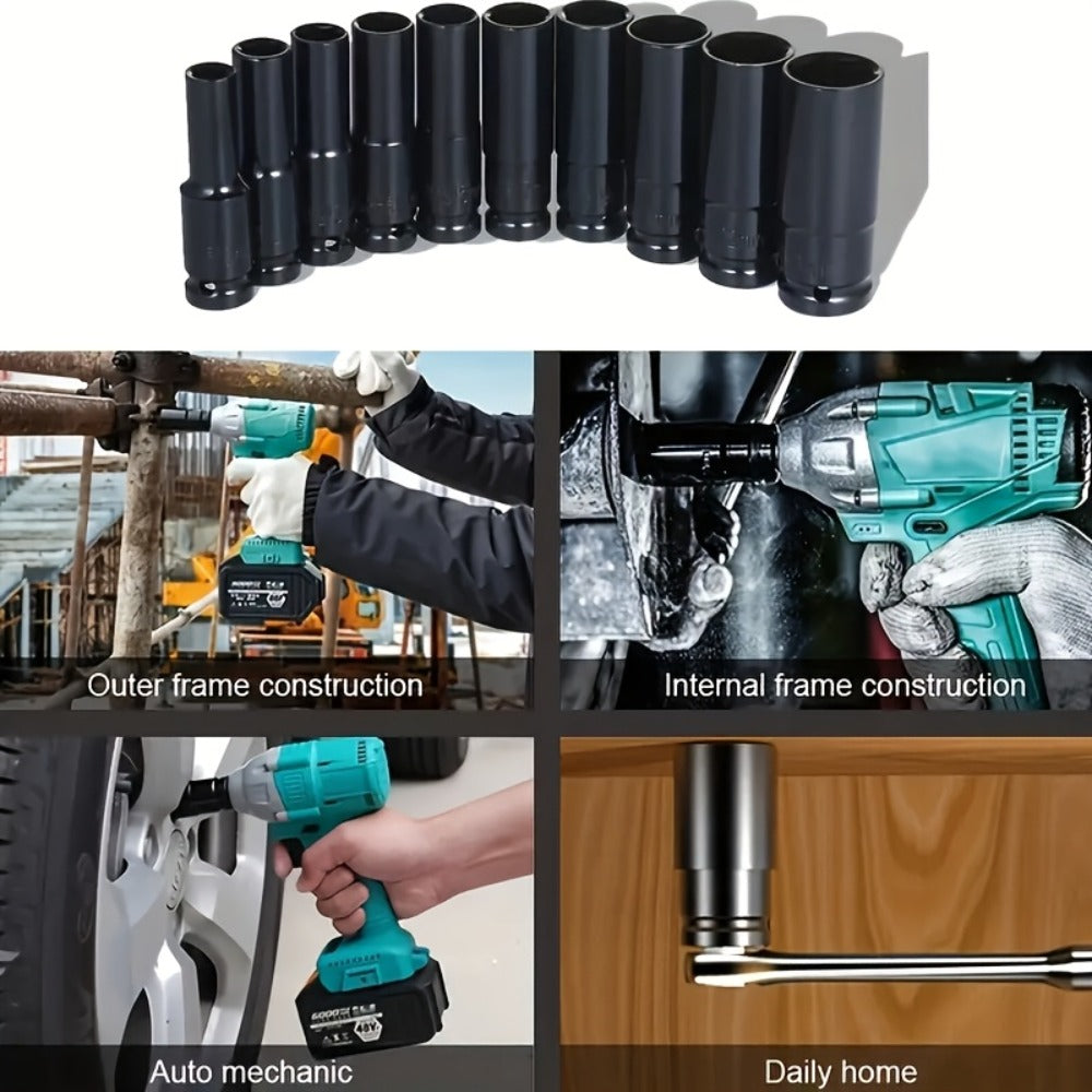 Half-Inch Drive Deep Metric Socket Set with 10- or 20-Piece Checkout Options and Green Carry Case